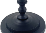 Matte black pillar candle holder with a turned, contoured central column and a wide, flat circular base.