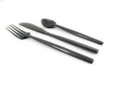 Vibhsa Stainless Steel Flatware 18-piece set including knives, forks, and teaspoons arranged on a neutral surface