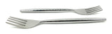 Six Vibhsa salad appetizer forks with hammered textured handles laid out on white cloth