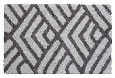 CHICOS HOME Bath Rug Geometric Pattern in Grey & Ivory