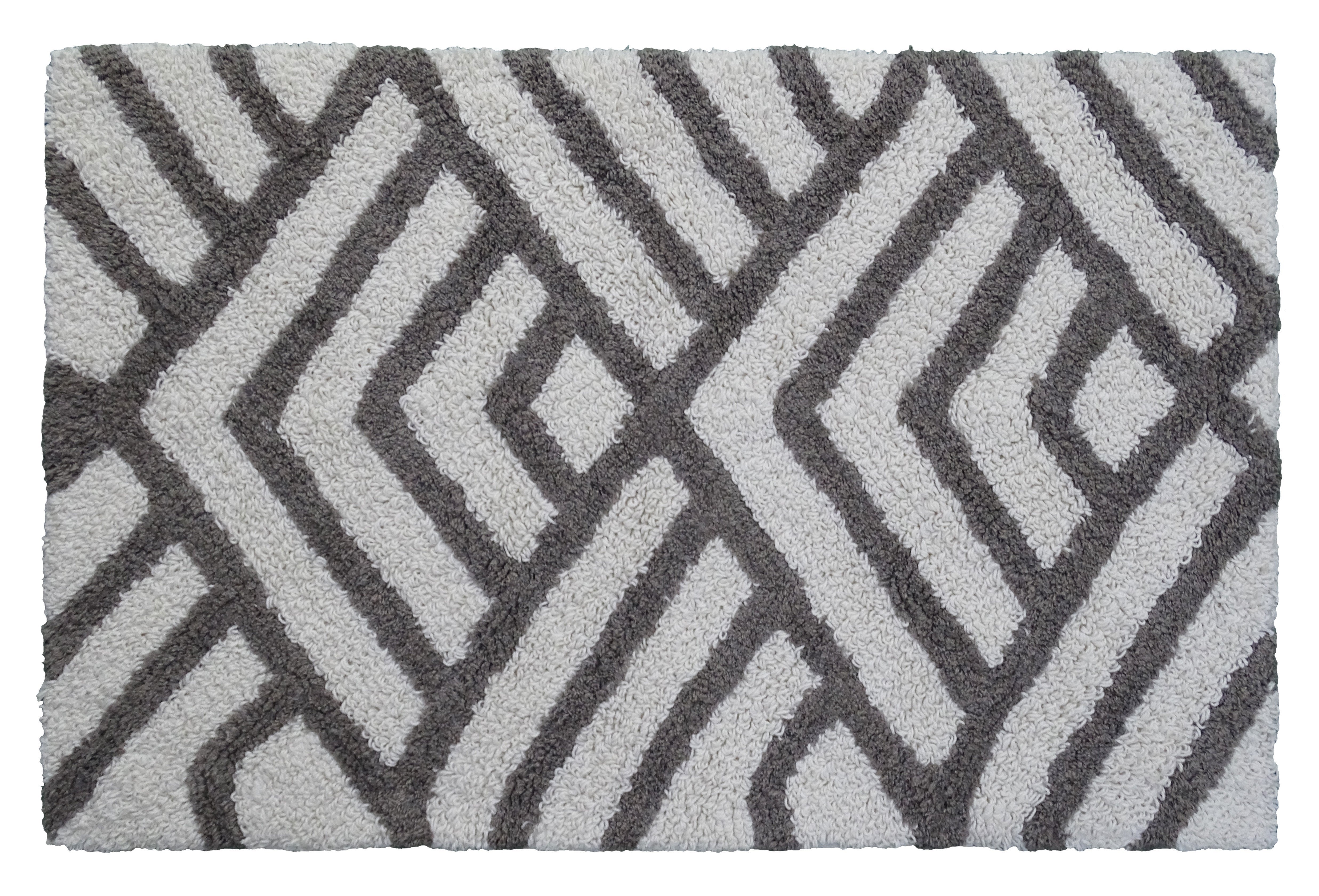 CHICOS HOME Bath Rug Geometric Pattern in Grey & Ivory
