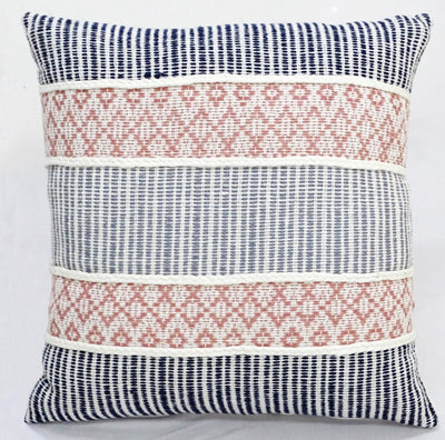 22" X 22" Decorative Throw Pillow featuring black vertical stripes with braided detailing and tassels on a couch