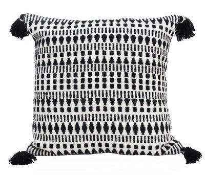 Black 22" X 22" Throw Pillow for Couch with Tassels-Winter