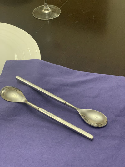 Vibhsa 6-PC Stainless Steel Dinner Spoons arranged on a gray fabric surface