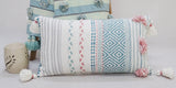 Striped Throw Pillow with Braid and Tassels 14x24 by Vibhsa displaying geometric stripes, braid detail, and tassels
