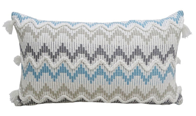 Chevron Throw Pillow 14x24 inches with braid and tassels on sofa