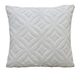 Square white decorative pillow with a textured ogee diamond pattern in a soft, plush fabric, shown flat from the front.