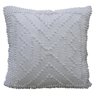 White 18x18 decorative outdoor pillow displayed on a couch
