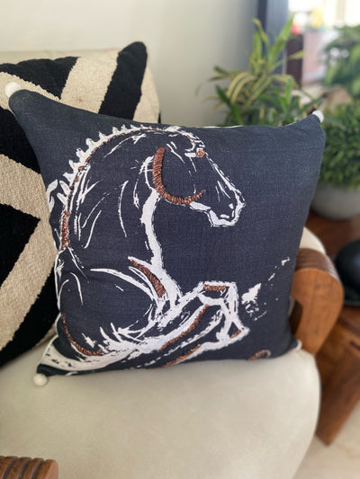 Embroidered 18"x18" Black Decorative Pillow by Vibhsa