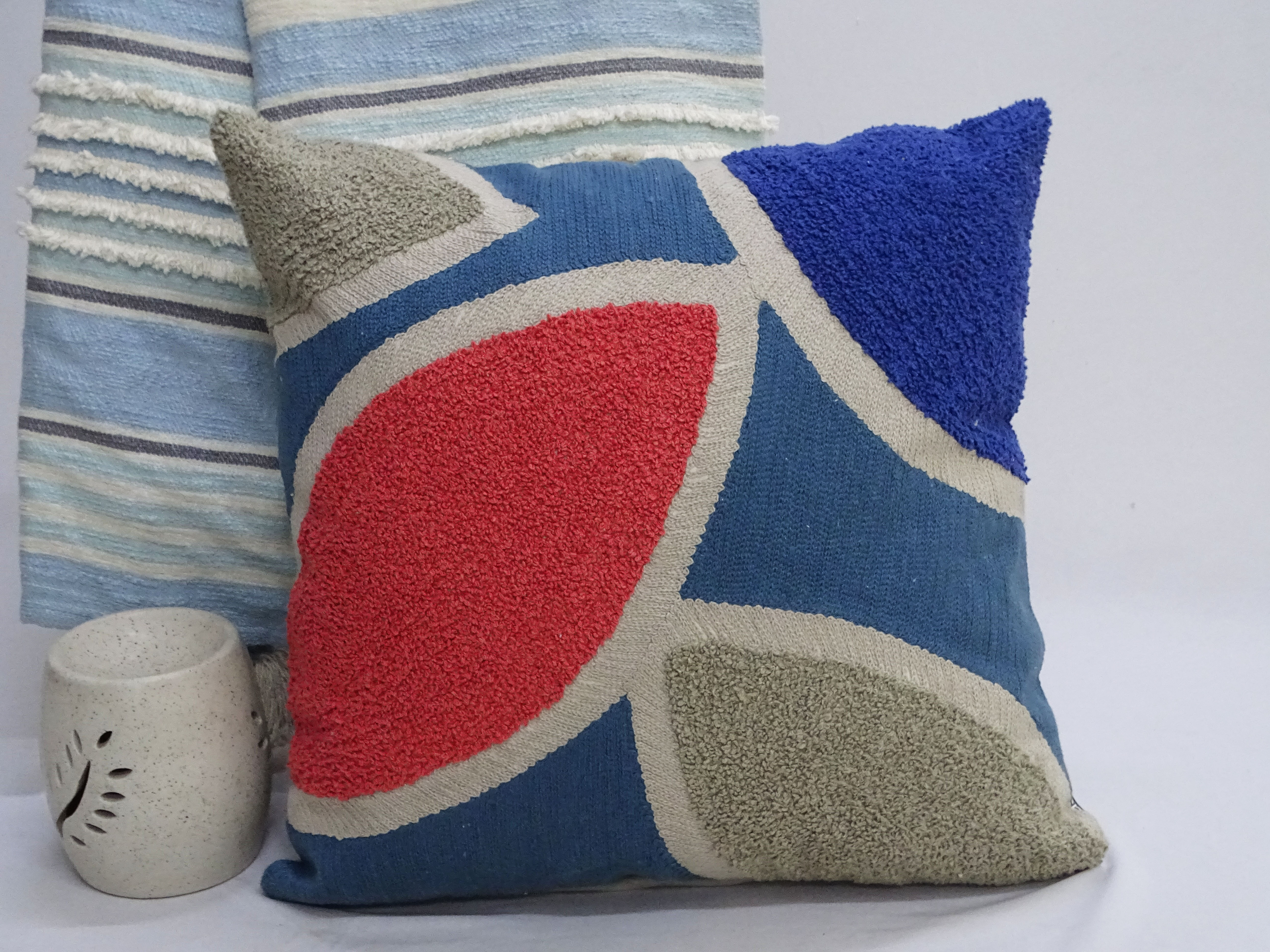 Embroidery Throw Pillow 20" x 20" Multi Color with cotton fabric and colorful stitch pattern