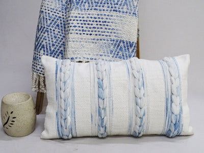 Handwoven 14x24 Modern Throw Pillow with multicolor print and embroidery