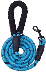 Blue 5 ft thick highly reflective dog leash with padded handle and metal swivel clasp