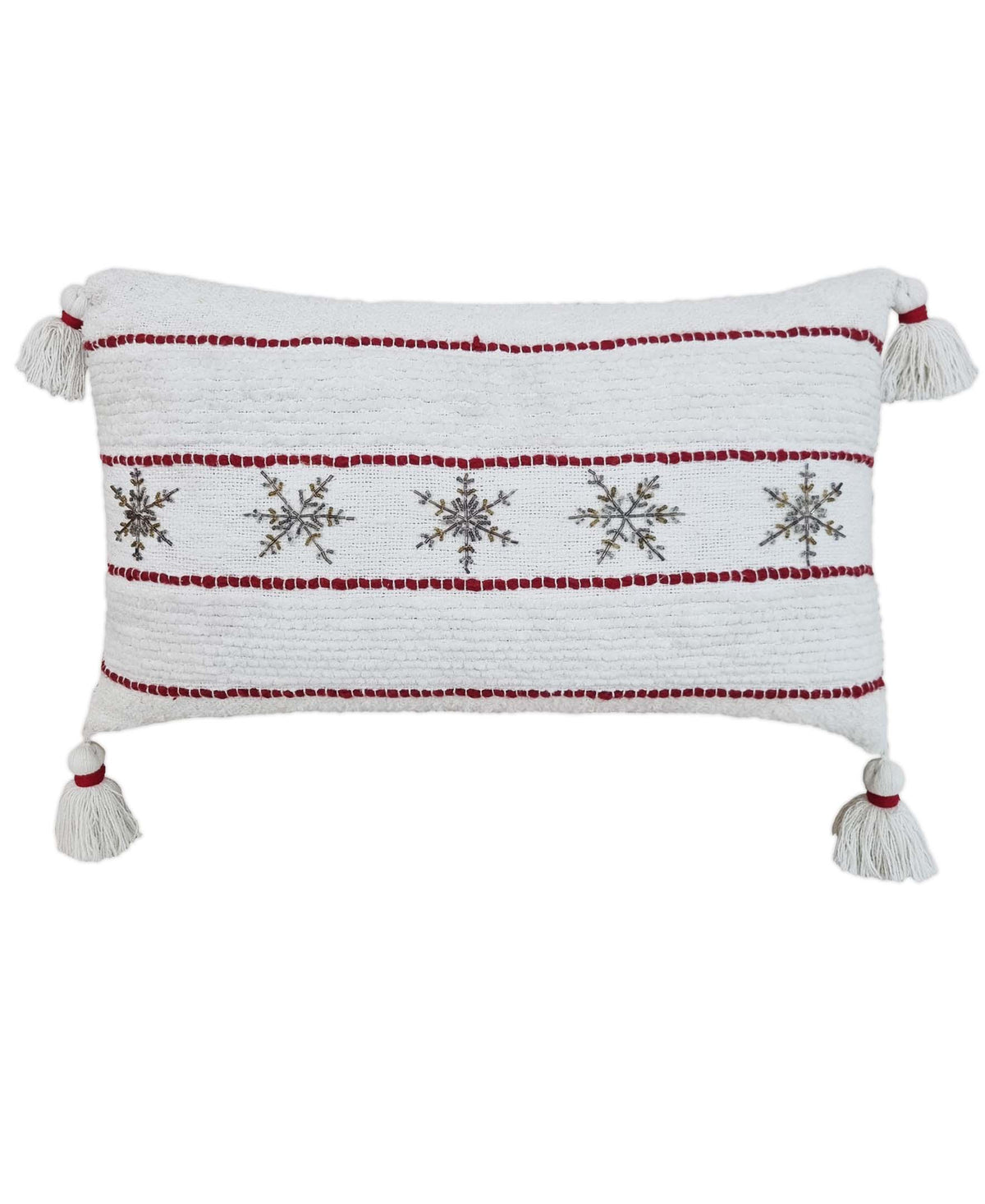 Christmas Decorative Pillow with handwoven texture and beaded snowflakes
