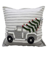Vibhsa Christmas Decorative Throw Pillow 20"x20" with embroidered colorful Christmas car print and solid color back