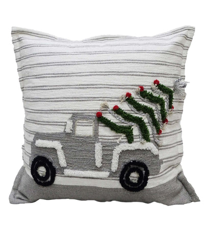 Vibhsa Christmas Decorative Throw Pillow 20"x20" with embroidered colorful Christmas car print and solid color back