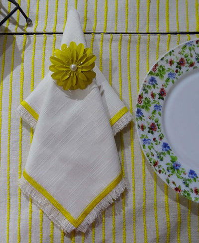 Table Cloth Napkins Set of 4 with Yellow Embroidery