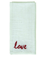 Set of 4 cotton table napkins with red "Love" embroidery at corners