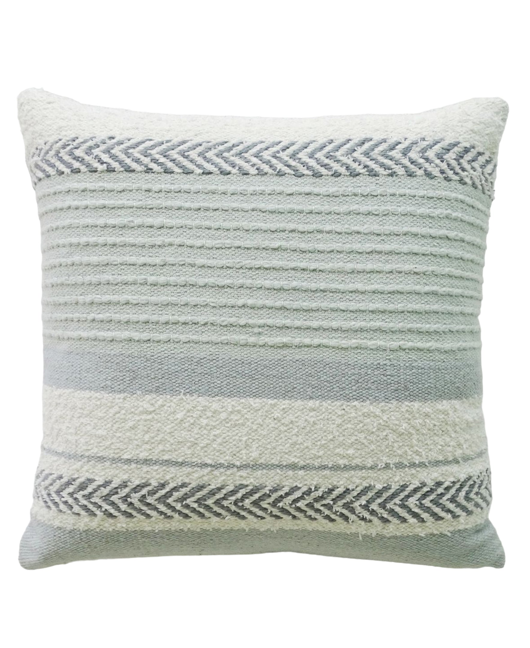 Vibhsa Handloom woven striped decorative pillow in neutral tones with solid back