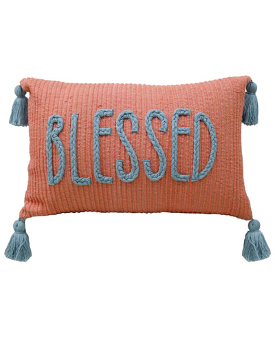 Vibhsa handwoven braid couching decorative pillow with corner tassels in warm beige tones on a white surface