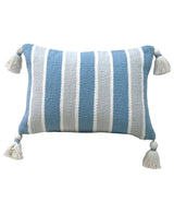 Handwoven Corner Tassels Decorative Pillow by Vibhsa, featuring a soft textured front with tassels at each corner, displayed on a sofa.