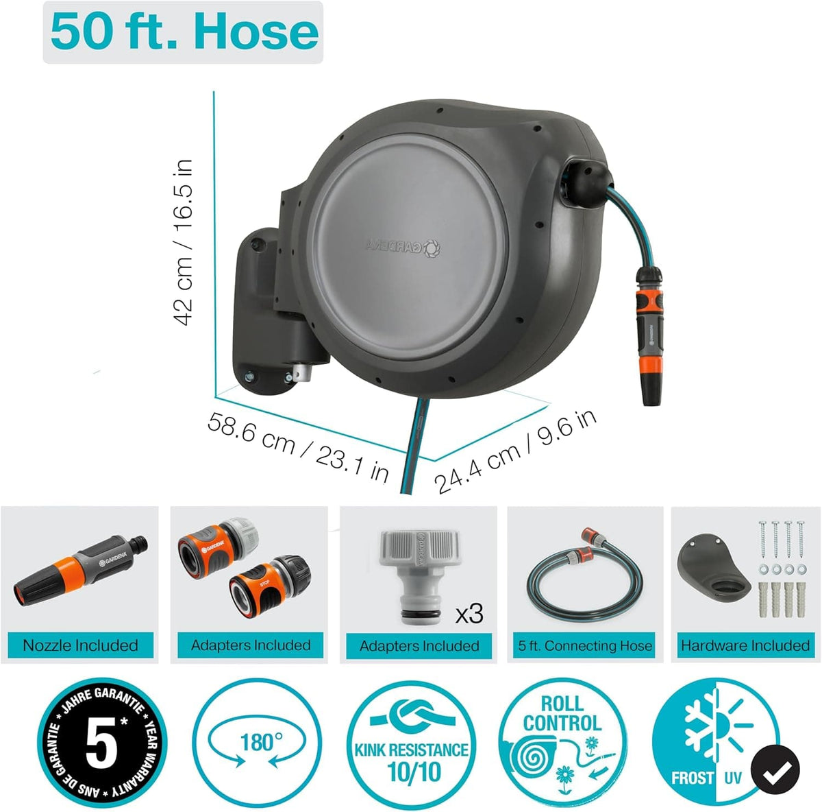 50 ft.
Wall Mount Hose Reel