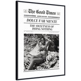 The Good Times Newspaper Dolce Far Niente framed canvas wall art print in a black beaded frame
