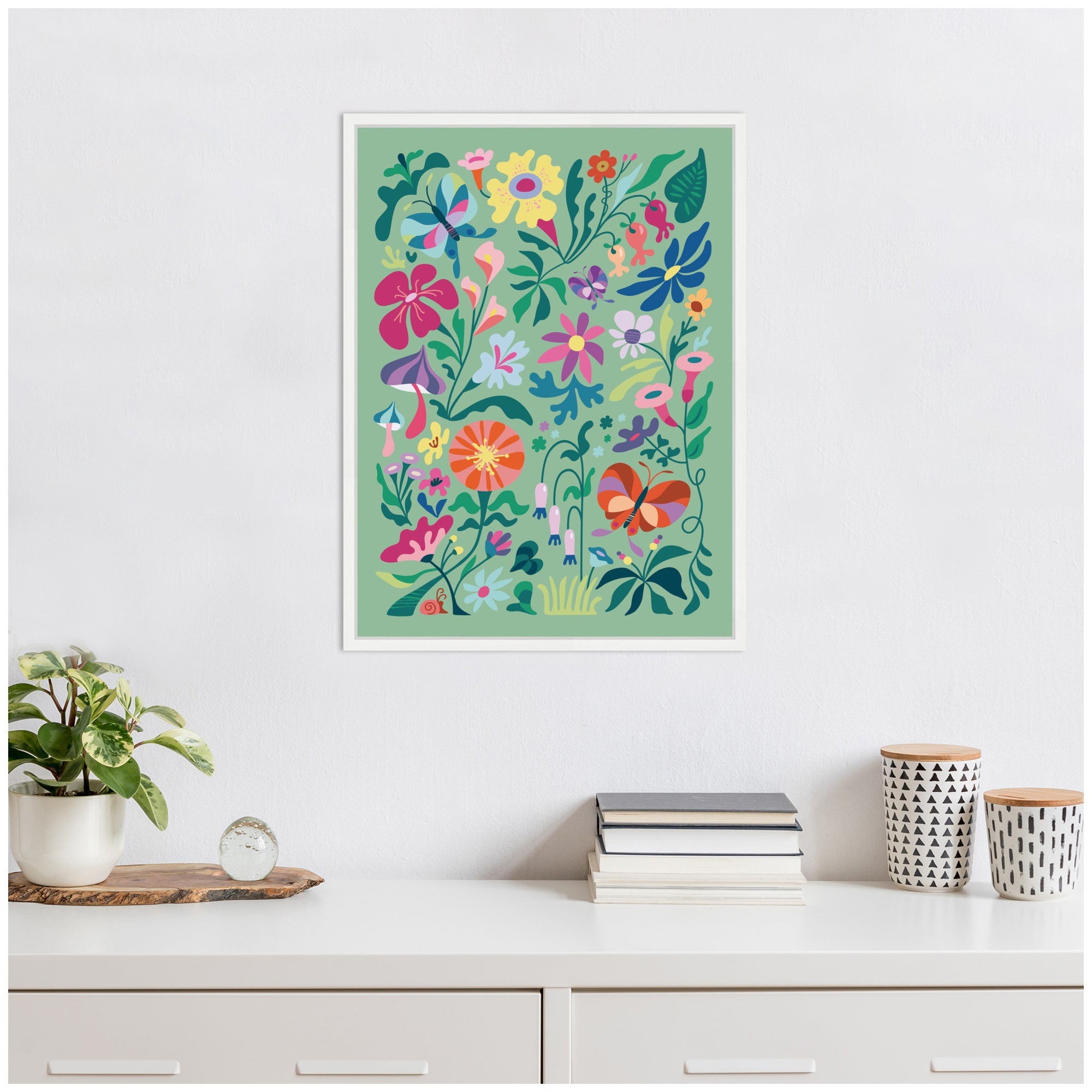 Sylvie Wild flowers and Butterflies Framed Canvas by Rachel Lee