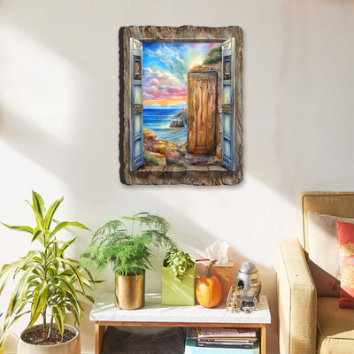 Coastal Serenity Window Wall Art showing ocean view on wood by G. DeBrekht