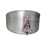 Silver snake collar featuring a Swarovski Heart Locket on a white background