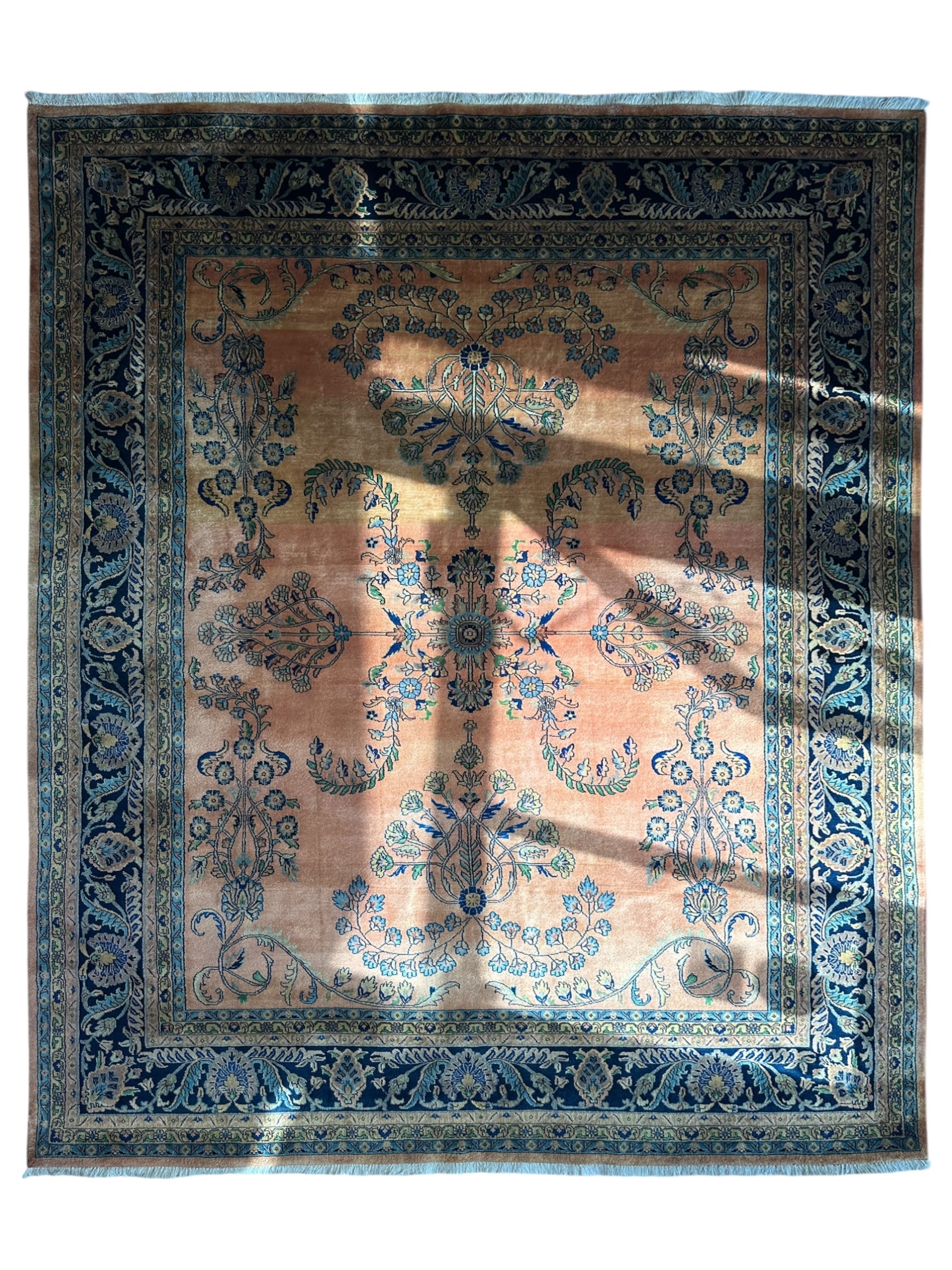 Hand-Knotted Indo-Sarouk Wool Rug – 8' x 10' – Peach Field by Rugistan - product image 5 for Resin Society