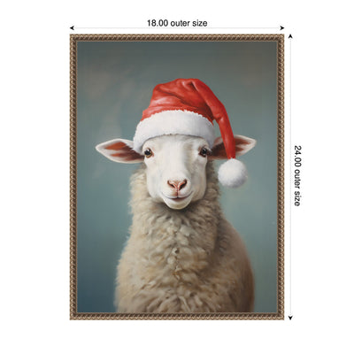 Sylvie Beaded Sweet Sheep Santa Hat Framed Canvas by The Creative Bunch Studio