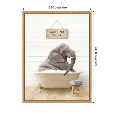 Sylvie Young Elephant in Modern Bathtub Wash Your Trunk Framed Canvas by Amy Peterson