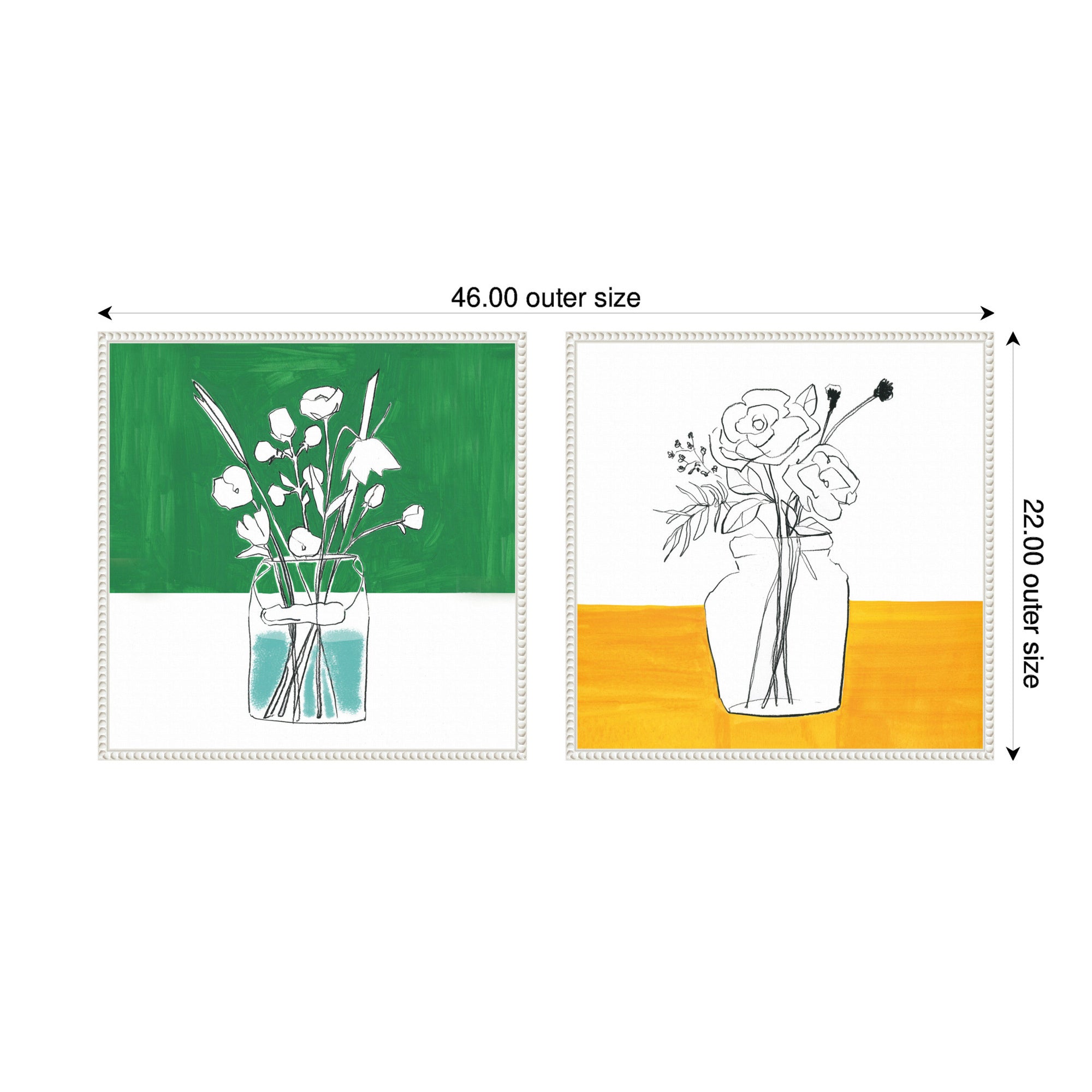 Sylvie Beaded Minimalist Floral Vase Green and Yellow Framed Canvas Art Set by Teju Reval