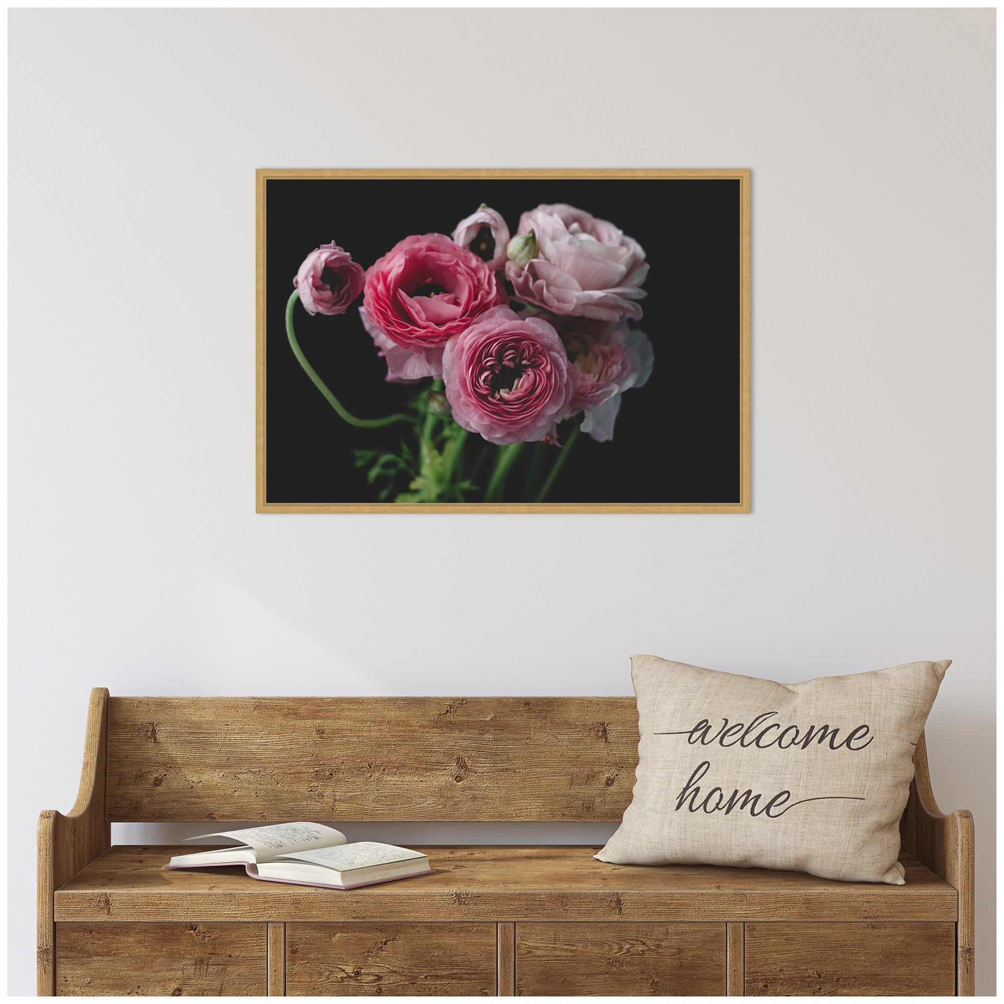 Sylvie Mood Dark Pink Ranunculus Flower Bouquet Framed Canvas by Kristy Campbell