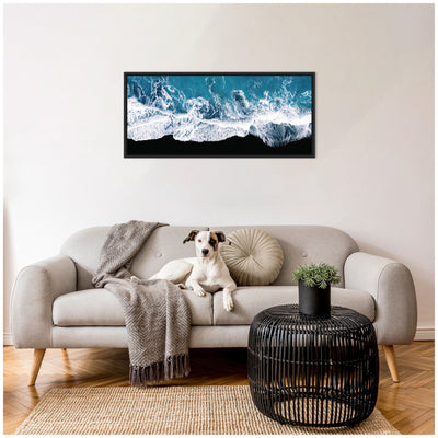Sylvie Minimalist Ocean Waves on the Black Beach in Iceland Framed Canvas by Michael Schauer