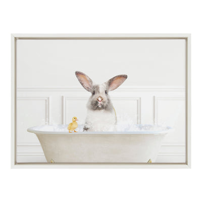 Sylvie Bunny In Bubble Bath Neutral Style Framed Canvas by Amy Peterson Art Studio