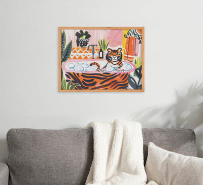 Gallery Bold Maximalist Tiger in Bubble Bath Print by The Creative Bunch Studio