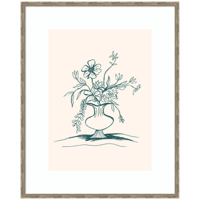 Framed Art Summer Stems by Kate Aurelia Holloway showing monochromatic floral illustration in a Modern Contemporary frame