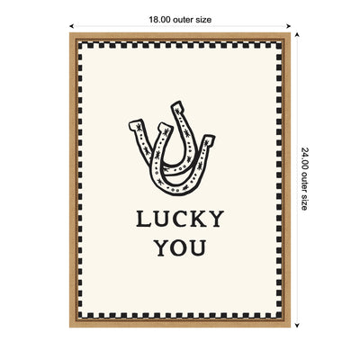 Lucky You Checkerboard Print, Hand Drawn Western Horseshoe Art, Cool Wall Art Motivational Poster