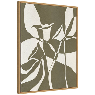 Abstract framed canvas art titled Bound by Beauty 4 by Shatha Al Dafai, showing dynamic pink, purple, and beige shapes in a floating white frame