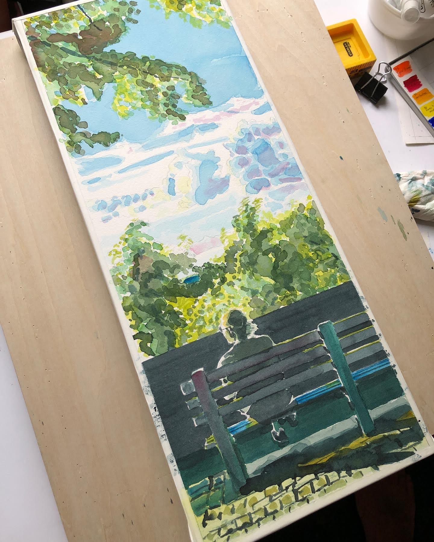 Man on Bench Watching Sunset by Art By Francis - product image 2 for Resin Society