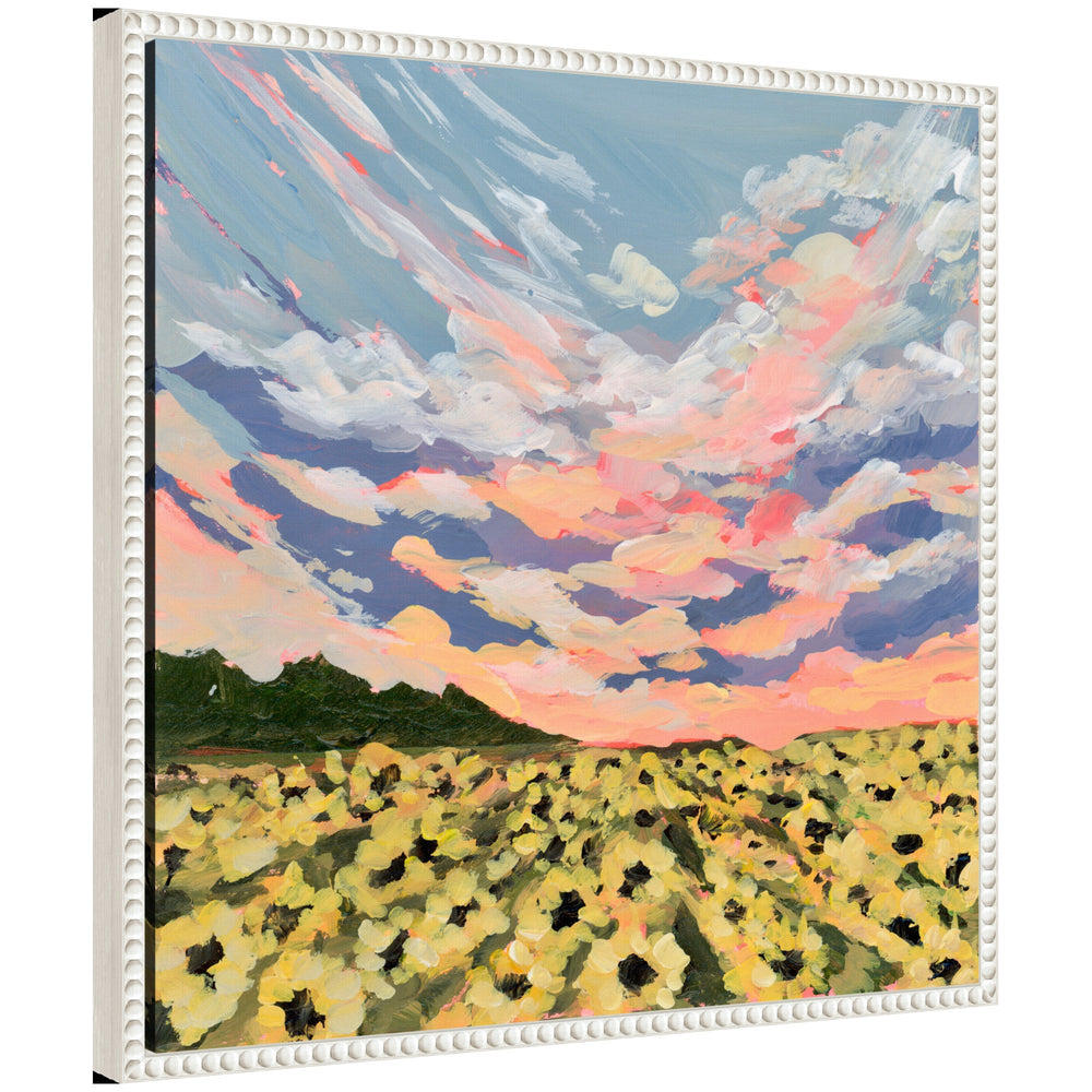 Floral framed canvas art titled Sylvie Kansas by Emily Kenney featuring soft botanical imagery with a vintage beaded frame