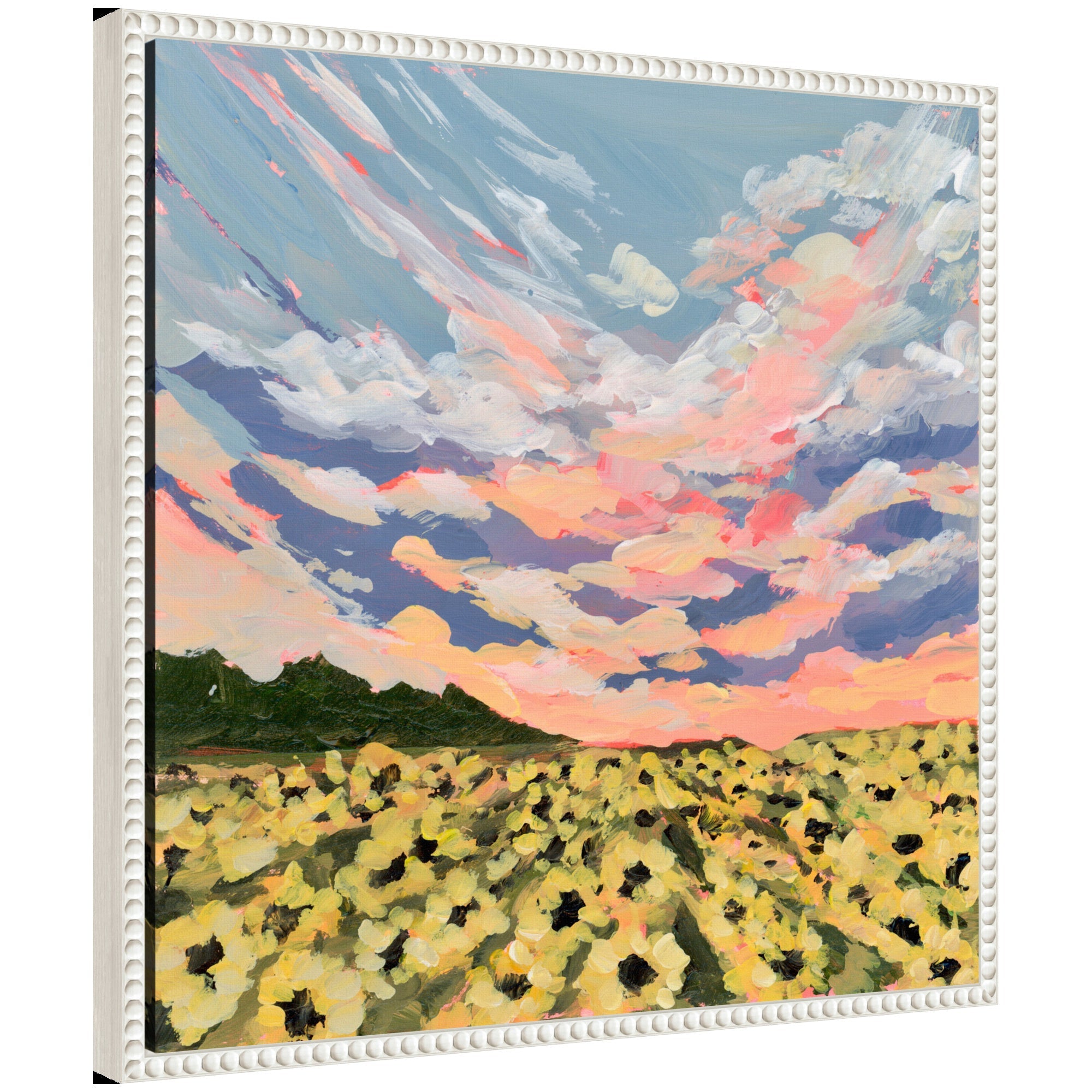Floral framed canvas art titled Sylvie Kansas by Emily Kenney featuring soft botanical imagery with a vintage beaded frame
