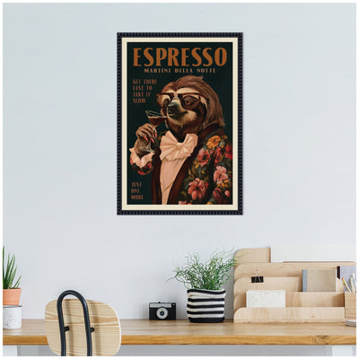 WG Espresso Sloth by The Whiskey Ginger Framed Canvas Wall Art Print