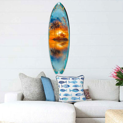 Tropical Sunset Surfboard Wall Art – Coastal Wall Decor by G. DeBrekht
