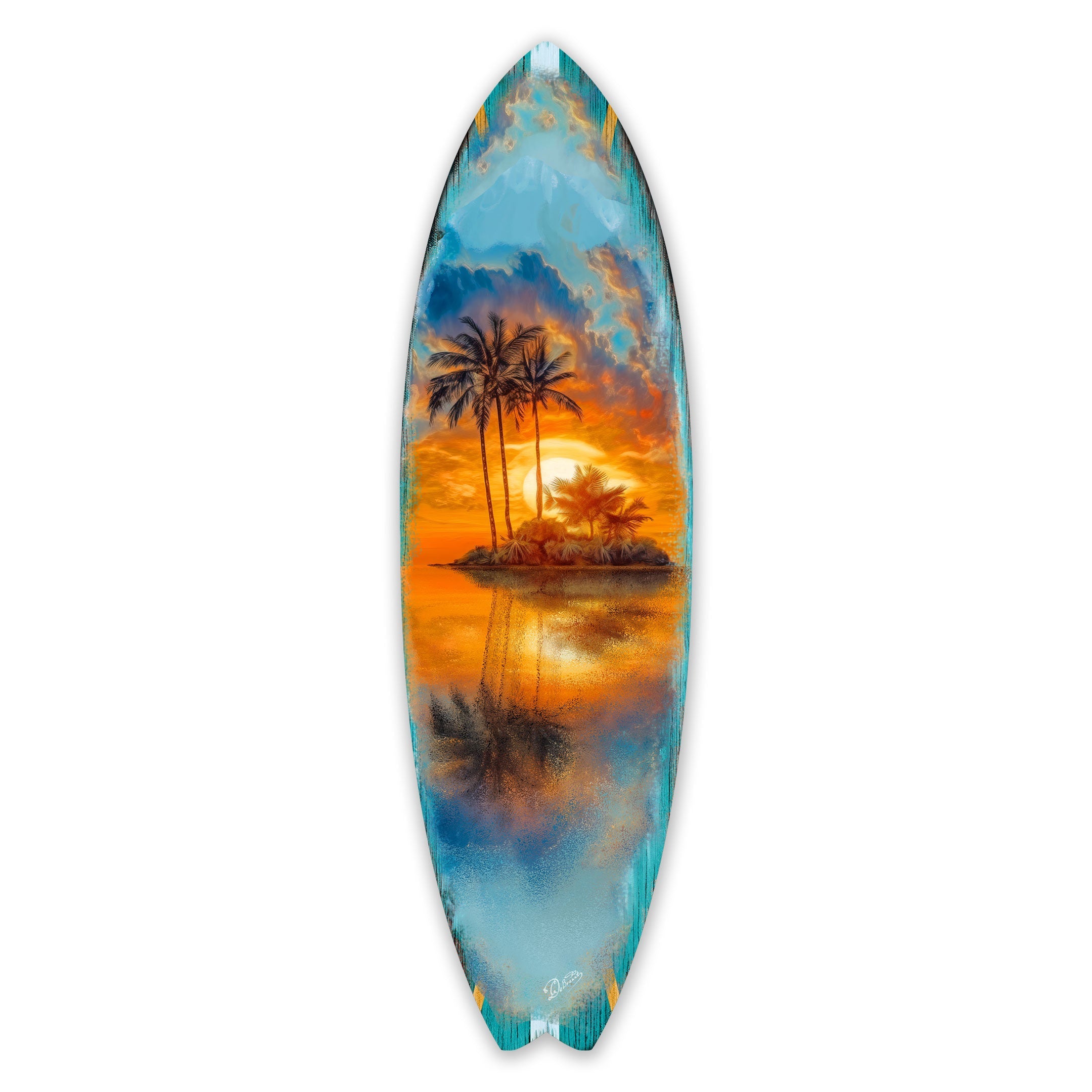 Tropical Sunset Surfboard Wall Art – Coastal Wall Decor by G. DeBrekht
