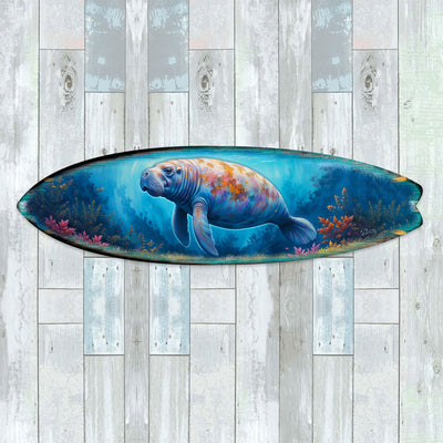 Manatee Surfboard Wall Art – Handcrafted Coastal Decor - Art by G. DeBrekht