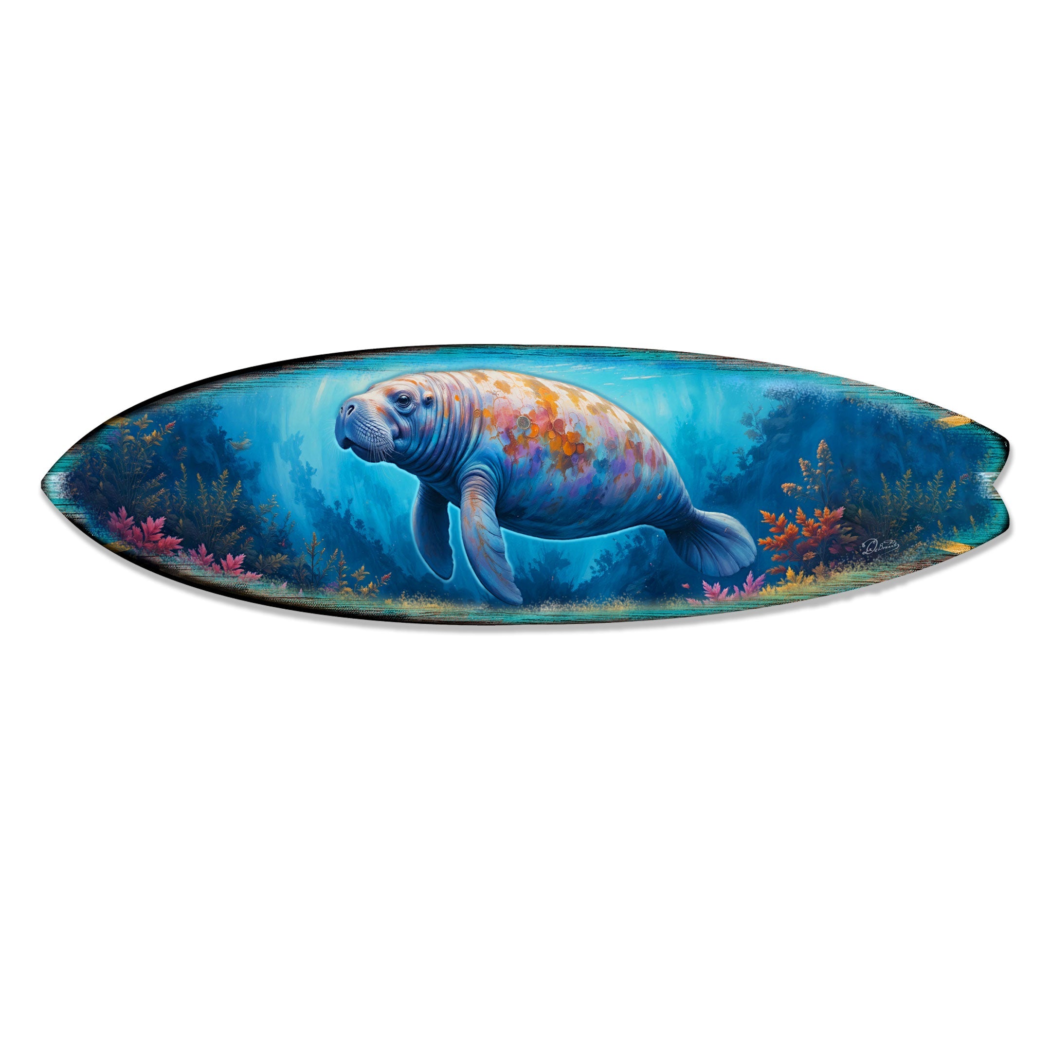 Manatee Surfboard Wall Art – Handcrafted Coastal Decor - Art by G. DeBrekht