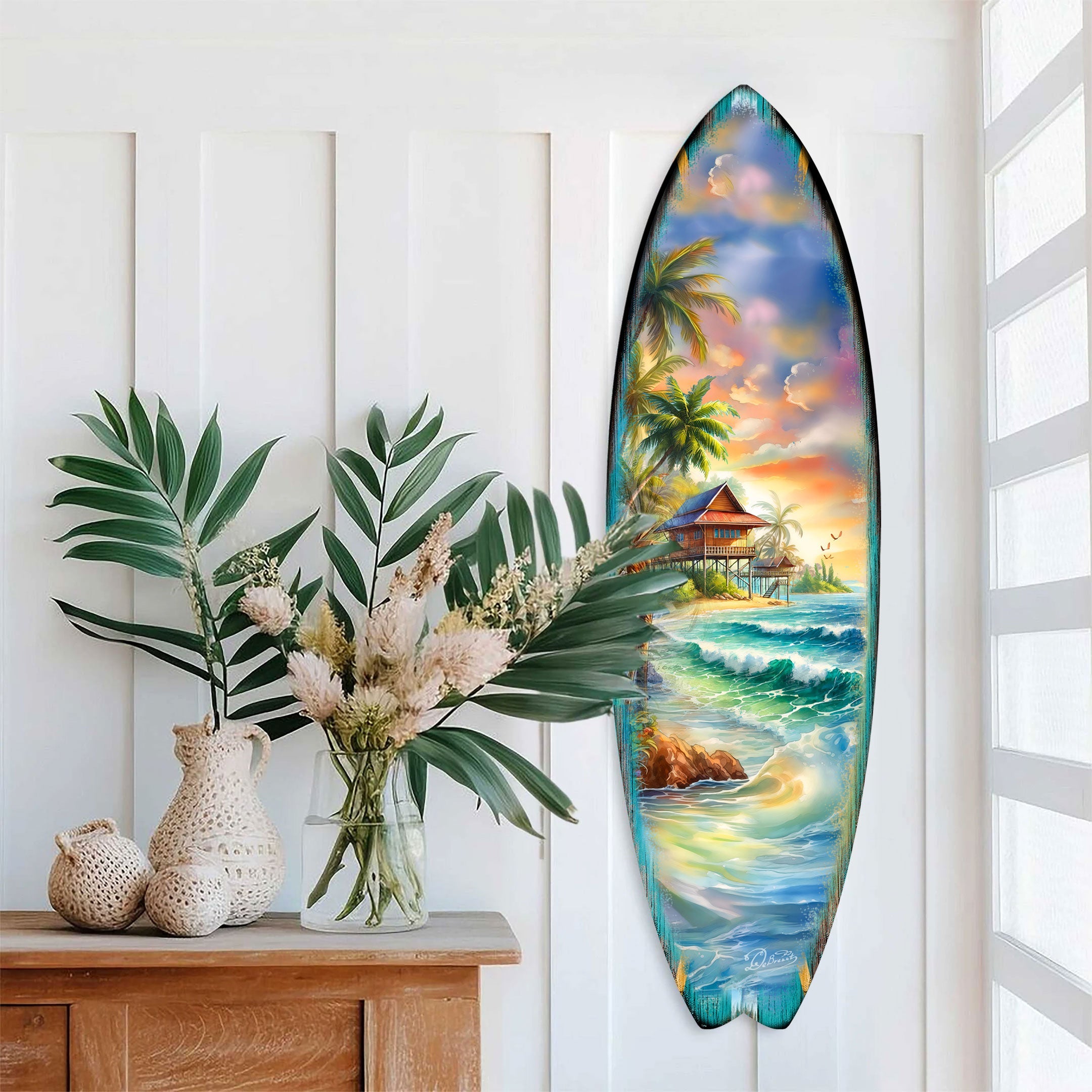 Tropical Beach House Surfboard Wall Art by G. DeBrekht