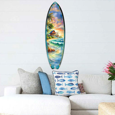 Tropical Beach House Surfboard Wall Art by G. DeBrekht